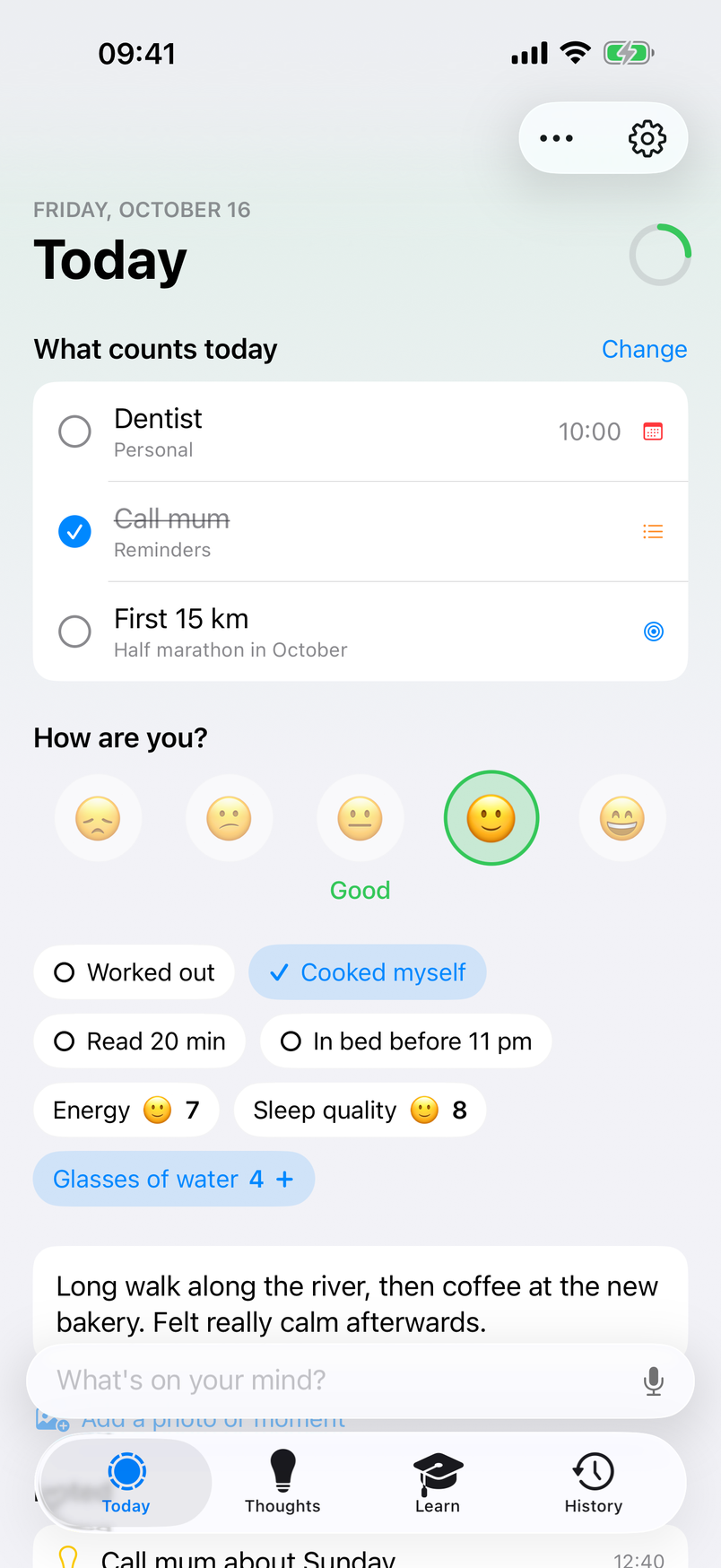 Full Circle: today with what counts, mood and trackers